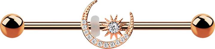 Star Piercing Barbell rosegold mit Mond und Stern (Chirurgenstahl 316L, Messing)