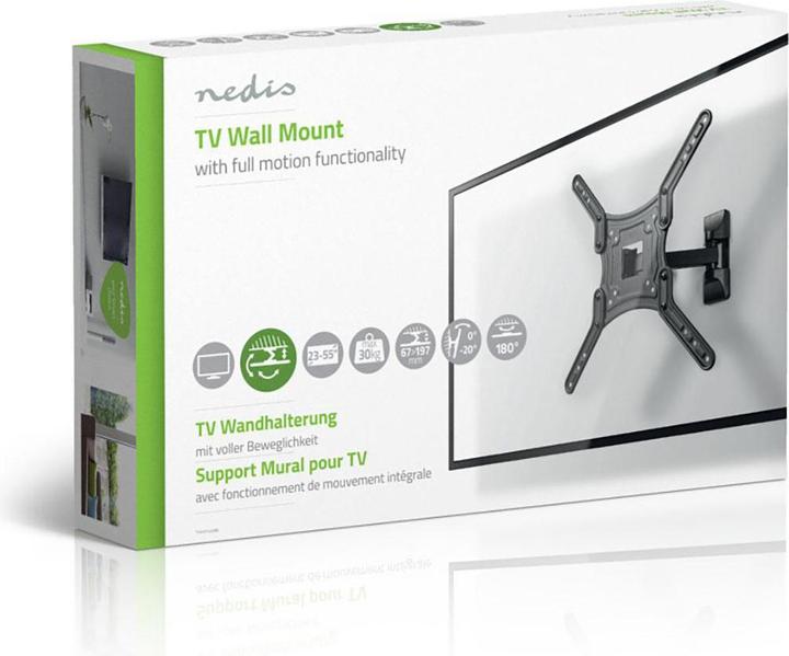 Actual product image Nedis Full-motion TV wall mount - 23-55 " - 30 kg - 67 mm - Tiltable - Rotatable - Steel / Artificial (Wall, 55", 30 kg)