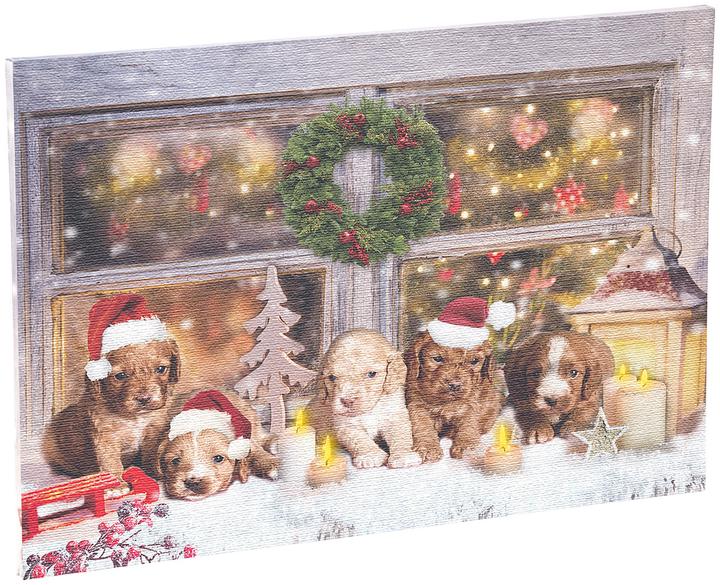Produktbild Infactory LED-Wandbild, Weihnachts-Hundewelpen-Motiv (60 x 40 cm)