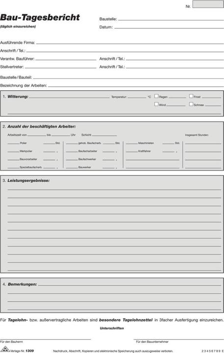 Actual product image Rnk Publisher Form "Daily construction report", SD, pad, DIN A4 (40 x)