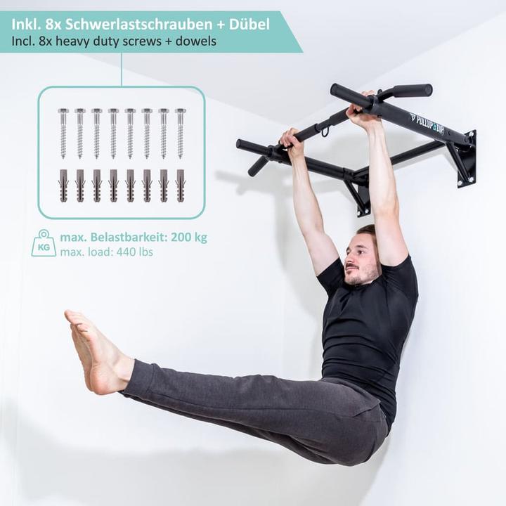 Actual product image Pullup & Dip Klimmzugstange Wand inkl. Klimmzug Band + Schrauben