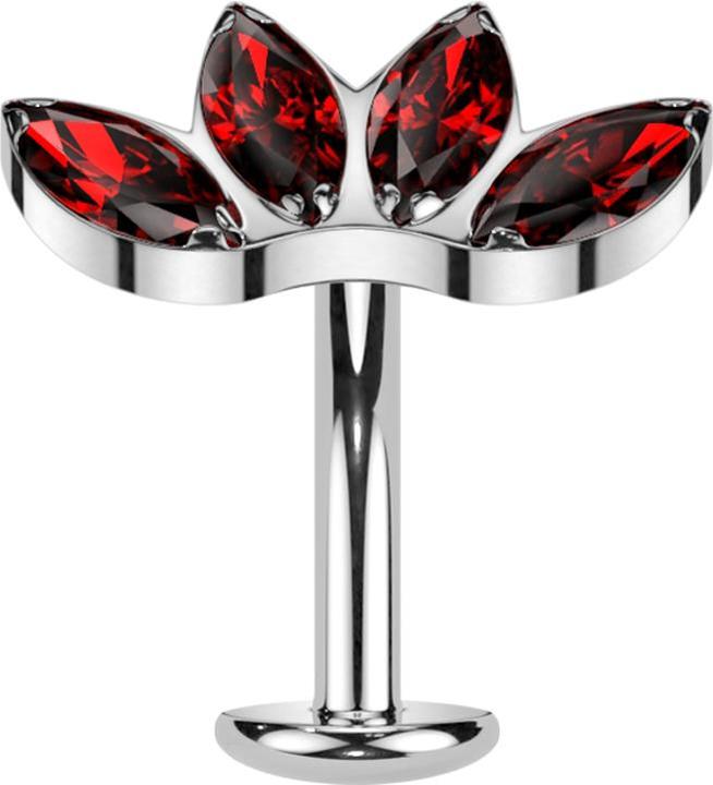 Produktbild Star Piercing Threadless Labret-Stab Banane silber Fächer silber mit vier Kristallen rot (Titan G23)