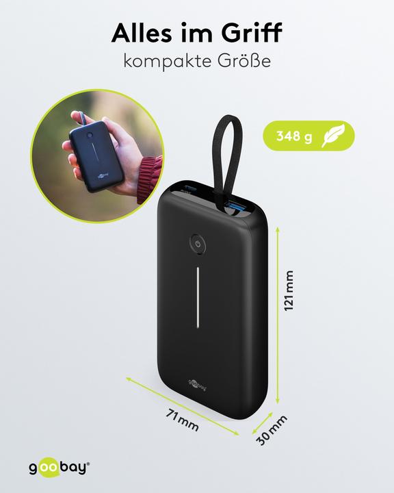 Image du produit Goobay Powerbank 20.000 mAh mit integriertem USB-C-Kabel (20000 mAh, 30 W)