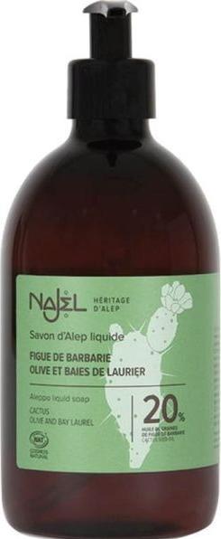 Najel Flüssige Aleppo Seife mit Olivenöl, Lorbeer-Öl & 20% Kaktusfeigen-Öl - 500ml - (Flüssigseife, 500 ml)