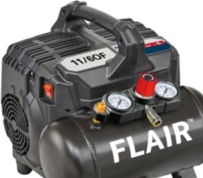 Produktbild Folke Larsen Flair 11/6OF kompressor 1,0hk - 230V, lydsvag, 105L/min, 6L tank, 8 bar, oliefri (8 Bar, 6 l)