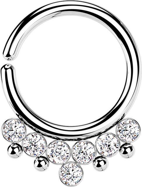 Star Piercing Micro Piercing Ring silber vier Kugeln und sieben Kristalle silber (Chirurgenstahl 316L, ohne Messing)