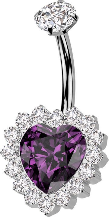 Star Piercing Banane Innengewinde silber Kristall silber gefasst und Kristallherz violett Kristalle silber (ohne Messing, Titan G23)