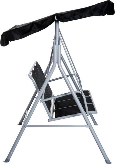 Produktbild Swisshandel24 Hollywoodschaukel 3-Sitzer Gartenschaukel Schaukelbank mit Dach Metall Schwarz+Silber 171 x 108 x 15