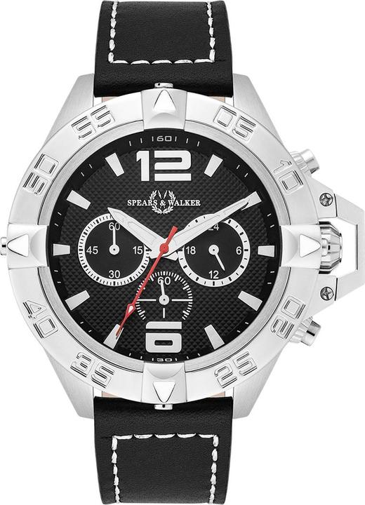 Spears & Walker Herren Quarzuhr Varus II Echtleder schwarz - 23248 (Chronograph, 50 mm)