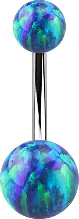 Star Piercing Banane silber mit zwei Kugeln Opal blau (ohne Messing, Chirurgenstahl 316L)