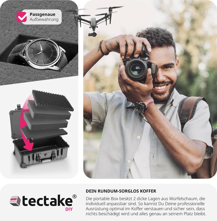 Image du produit tectake Mallette de transport à roulettes avec poignée télescopique (Mallette photo, 27 l)
