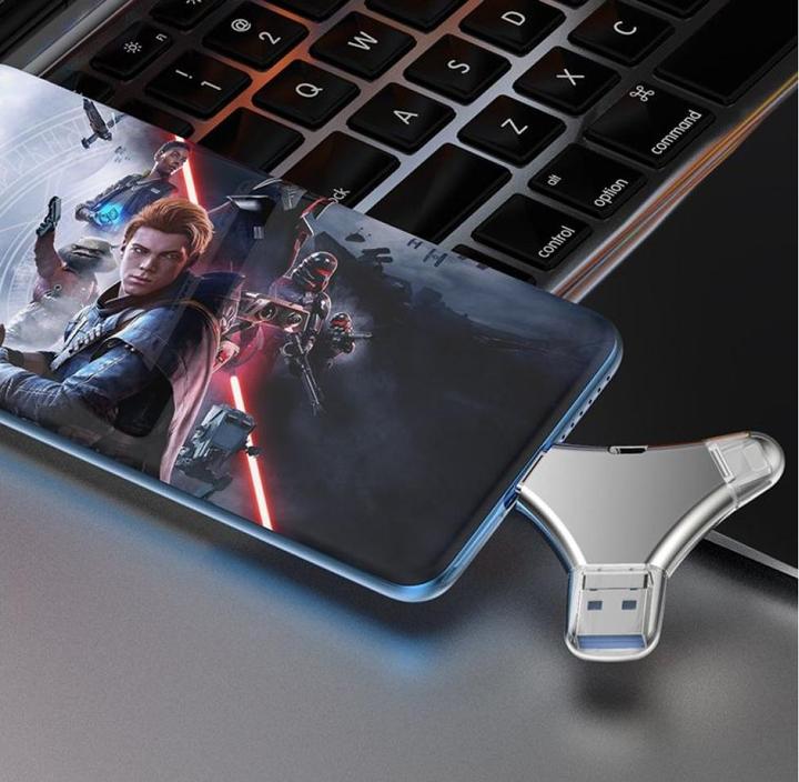 Produktbild PowerGuard 4-in-1 USB-C & Lightning MicroUSB 128GB FlashDrive USB 3.0 OTG Adapter (Micro USB, USB-A, USB Typ C, Lightning, Micro USB)