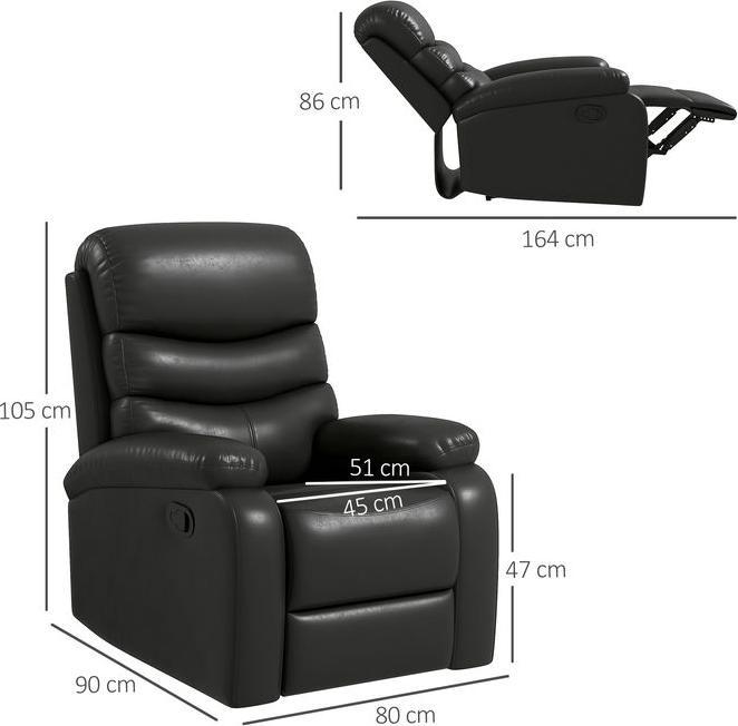 Actual product image Swisshandel24 Recliner, reclining function, footrest, 125 kg load capacity, imitation leather, black