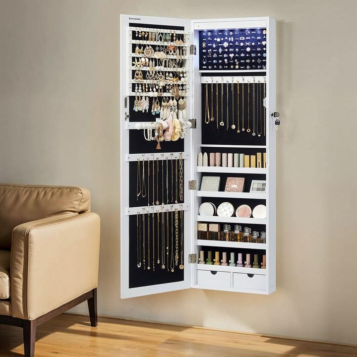 Immagine prodotto Songmics Armadio per gioielli bianco senza ripiani con illuminazione