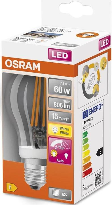 Produktbild Osram Led Motion Sensor Classic A Filament (E27, 7.30 W, 806 lm, 1 x, E)