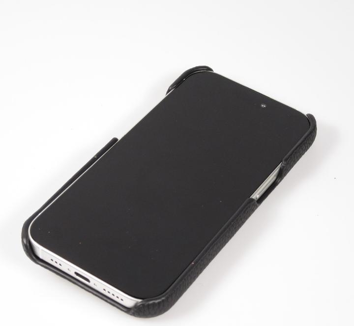 Produktbild PhoneLook Hülle Individuell angefertigte Lederhülle mit silbernem Schriftzug + Lanyard und Kartenfach (Apple iPhone 15)