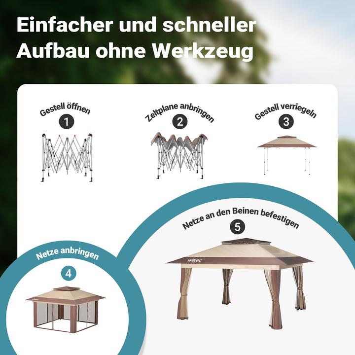 Actual product image Wiltec Folding gazebo mosquito net 4x4m beige garden gazebo party tent pavilion (400 cm, 400 cm)