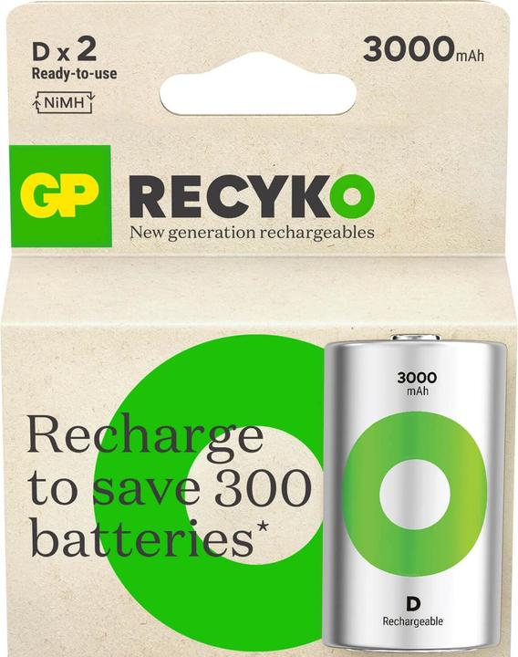 Produktbild GP Batteries GP Nab??jec?? bat. ReCyko 3000 D (HR20) - 2ks (2 Stk., D, 3000 mAh)