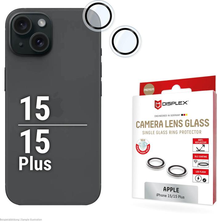 Produktbild Displex Premium Camera Lens Glass, Kamera Schutzglas, Einzelringe (1 Stück, Apple iPhone 15 Plus, Apple iPhone 15)