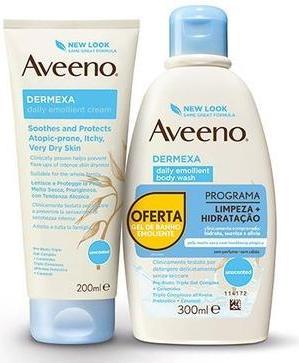 Actual product image Aveeno Dermexa Daily Emollient Cream 200ml + Free Bath Gel 300ml By (Body care set)