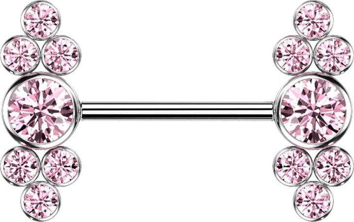 Star Piercing Barbell Innengewinde silber sieben Kristalle pink (ohne Messing, Titan G23)