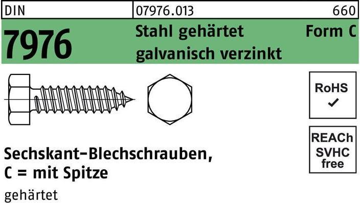 Productafbeelding Zelftappende schroef DIN 7976 w.zeskant/punt C 8,0 x 19 staal gehard elektrolytisch verzinkt (250 Schroeven per stuk)