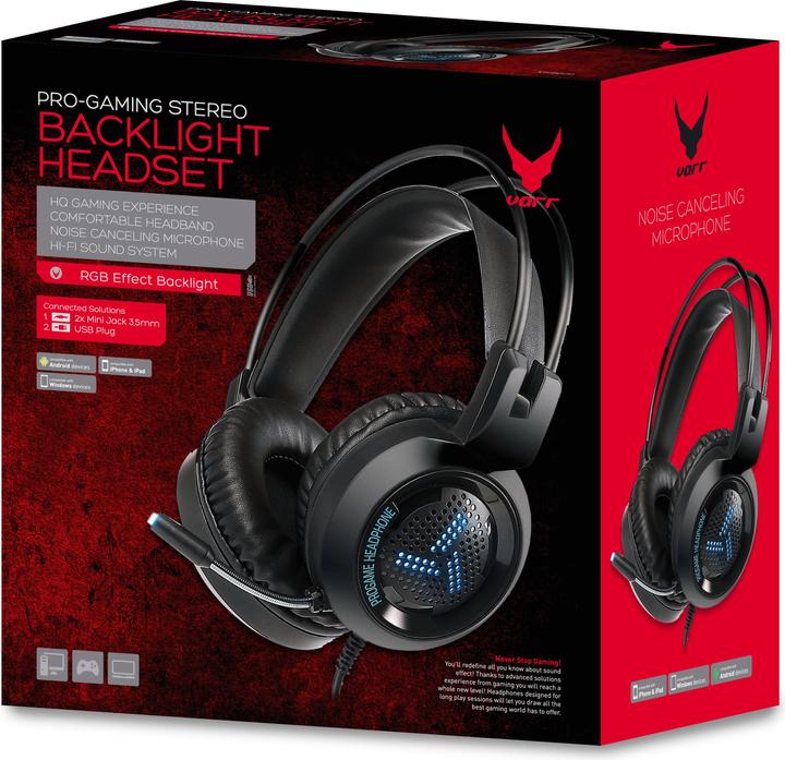 Actual product image Varr Pro Gaming Headset, Microphone Boom, Noise Cancelling, 15mW speakers,., Integrated cable (Cable)