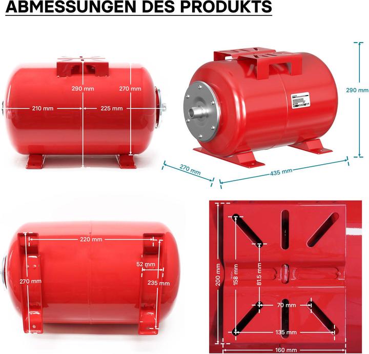 Produktbild Wiltec Membrankessel Hauswasserwerk 24L horizontal Ausdehnungsgefäss Druckkessel (Hauswasserpumpe)
