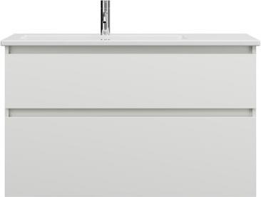 Immagine prodotto burgbad Lavabo profondo in ceramica Lin20 colore bianco lucido a filo a sinistra con mobiletto 2 cas