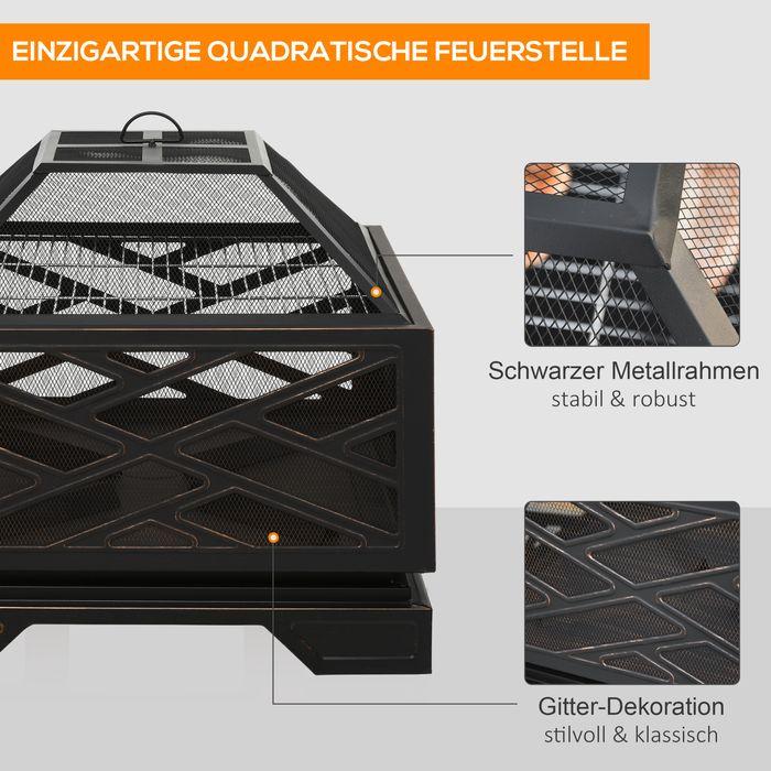 Produktbild Swisshandel24 Feuerschale mit Funkenschutz, Feuerkorb mit Grillrost & Schürhaken, 2-in-1 BBQ Grill, Metall, Schwar (66 cm)