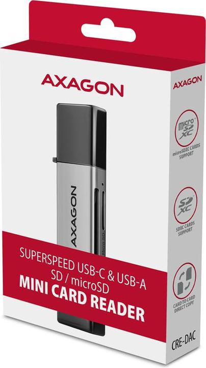 Actual product image Axagon CRE-DAC External USB 3.2 Gen1 Type-C+Type-A 2-slot SD/microSD (USB 3.0)