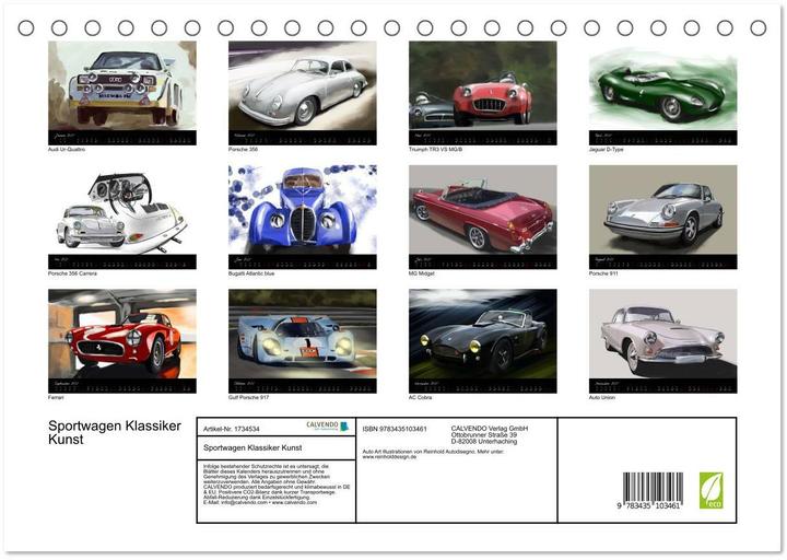 Immagine prodotto Sportwagen Klassiker Kunst (Tischkalender 2025 DIN A5 quer), Monatskalender (A5, Tedesco)