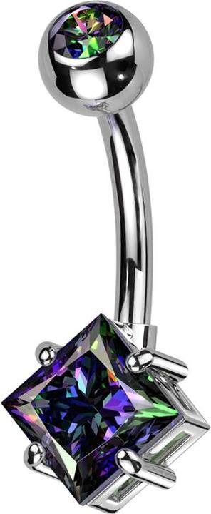 Hollywood Body Jewelry Banane silber mit Kugel silber Kristall dunkel multicolor und grossem quadratischem Kristall dunkel (Messing)