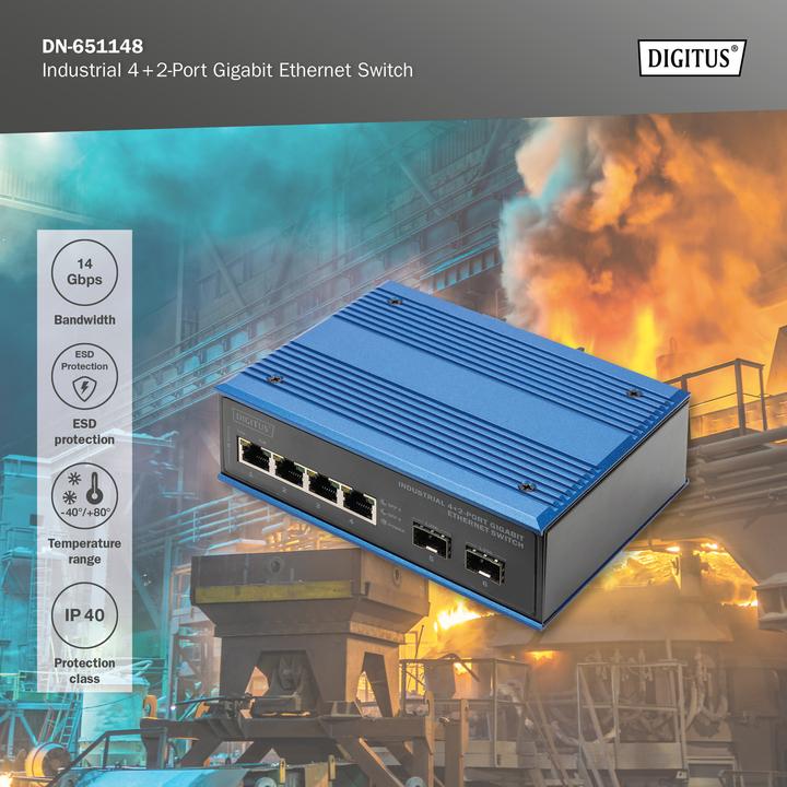 Immagine prodotto Digitus Switch Gigabit Ethernet a 4+2 porte industriale (6 Porti)