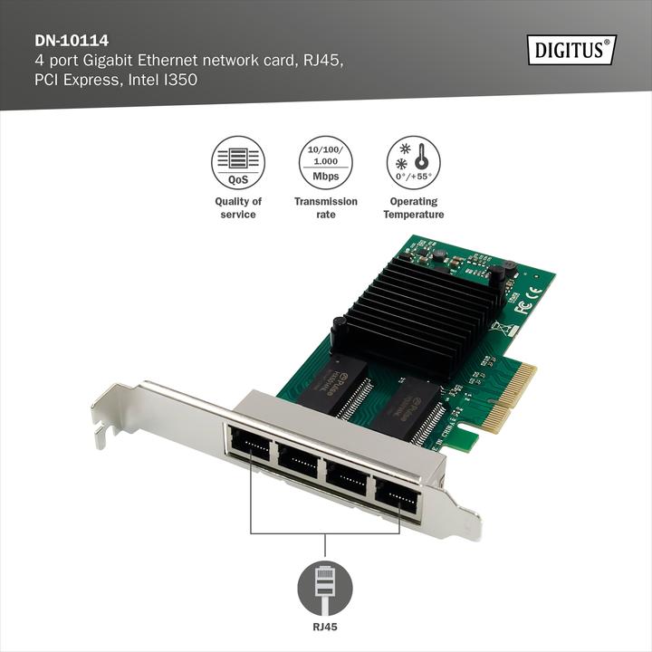 Produktbild Digitus Netzwerkkarte 4Port RJ45 Intel I350 Server NIC (Mini PCI Express)