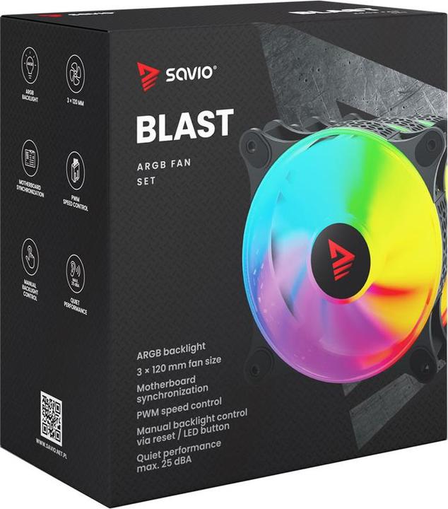 Produktbild Savio 3er-Set ARGB BLAST LÜFTERSET 3 x 120 mm 3-polig 5 V 4-polig 12 V (120 mm, 3 x)