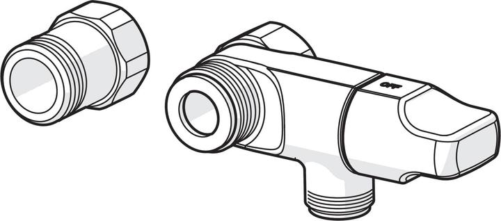 Produktbild Oras Chrom-Absperrventil für Wasch- oder Geschirrspülmaschine. 3/4"-Anschluss und 1/2"-Ausgang.