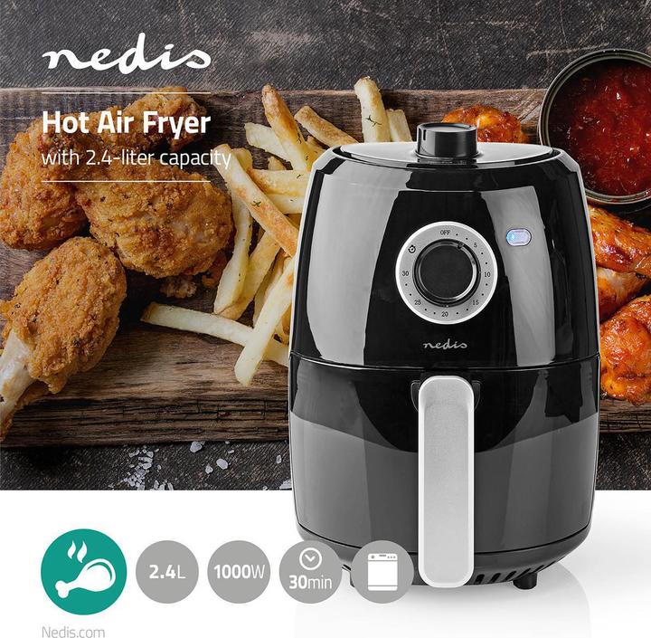 Produktbild Nedis Heissluft Friteuse | 2.4 l | Timer: 30 min | Analog | Aluminium / Schwarz (EU-Stecker)