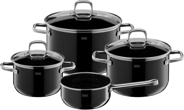 Silit Elegance Line cooking pot set 16 cm/20 cm/24 cm, black (24 cm, Pan set + pot set, Stainless steel)