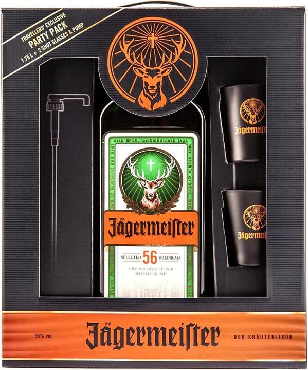 Actual product image Jägermeister Traveller's Exclusive Liqueur in case with 2 shot glasses and dosing pump (1 x 175 cl)