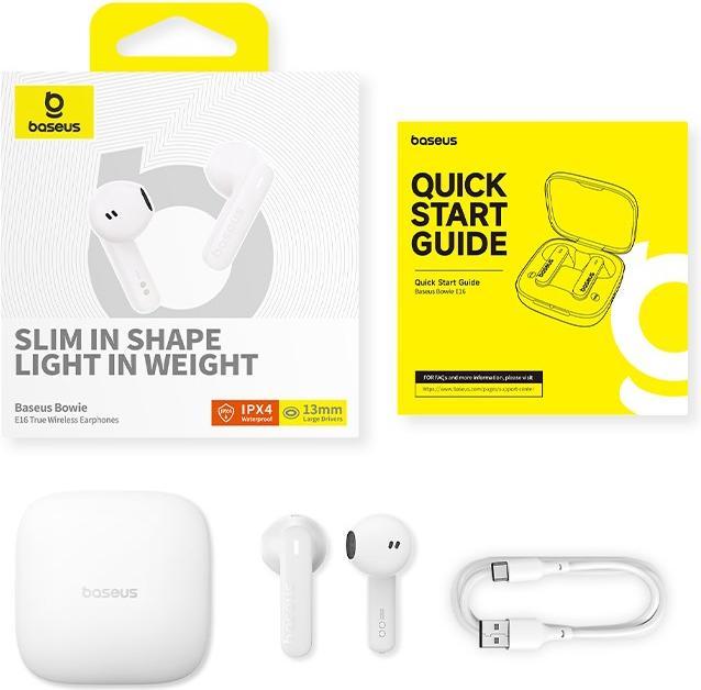Produktbild Baseus Bowie E16 Kopfhörer True Wireless Earphones im Ohr Anrufe/Musik USB Typ-C Bluetooth Weiss (6 h, Kabellos)