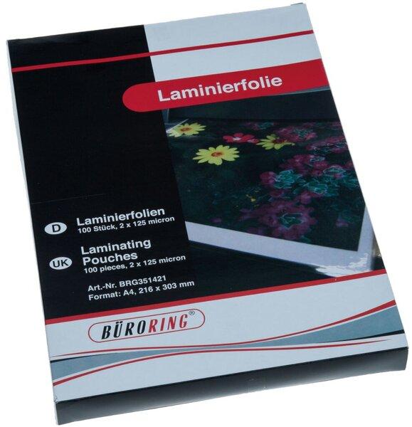Produktbild Büroring Laminierfolie, DIN A4, 125 Mikron, 100 Stück (A4, 100 Stück, 125 µm)