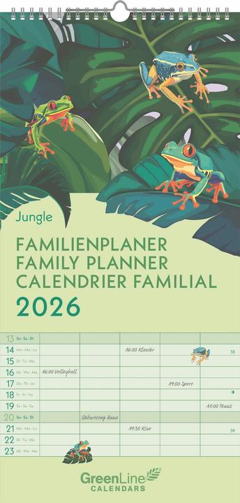 Actual product image Greenline Jungle 2026 Familienplaner - Wandkalender - Familien-Kalender - 22x45 (22 x 45 cm, German)