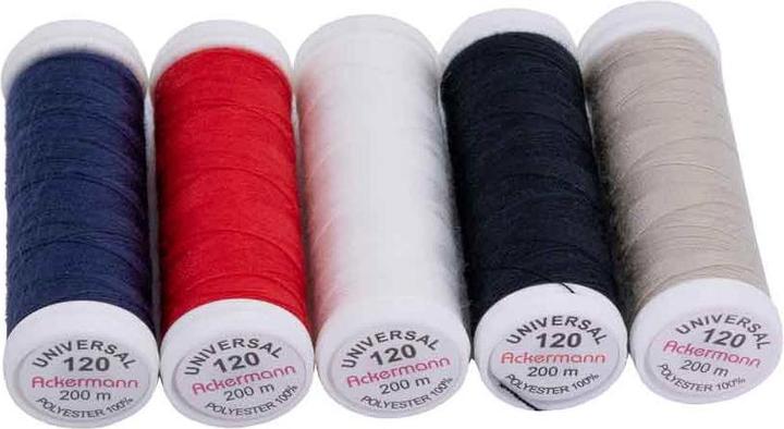Actual product image 5X 200m UNIVERSAL SEWING YARN (all-purpose sewing thread), thickness 120, 100% polyester