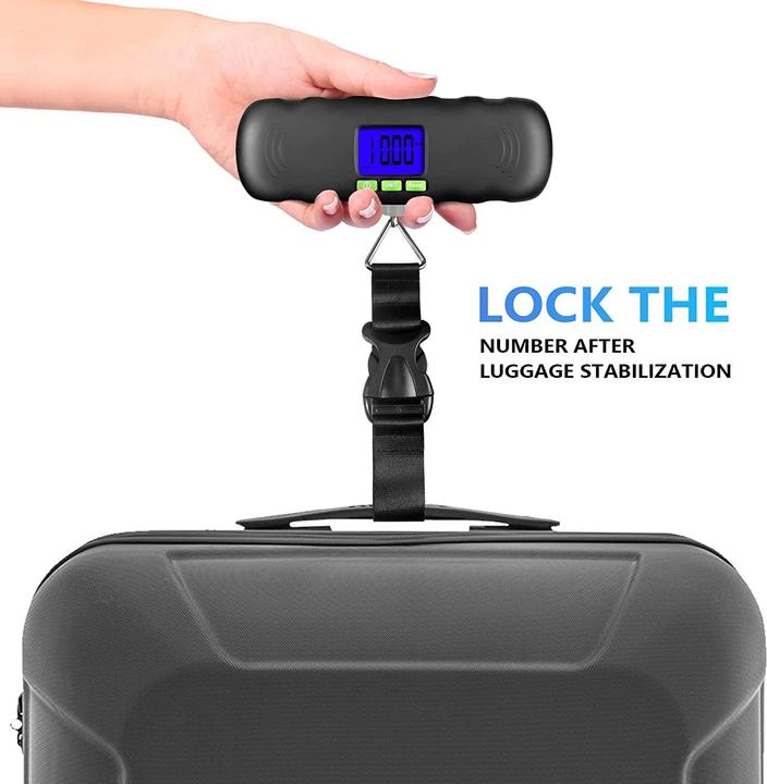 Produktbild Swissdetector Tragbare digitale Gepäckwaage - LCD und blaue Hintergrundbeleuchtung - 50kg (Dokumenten- & Geldtasche)