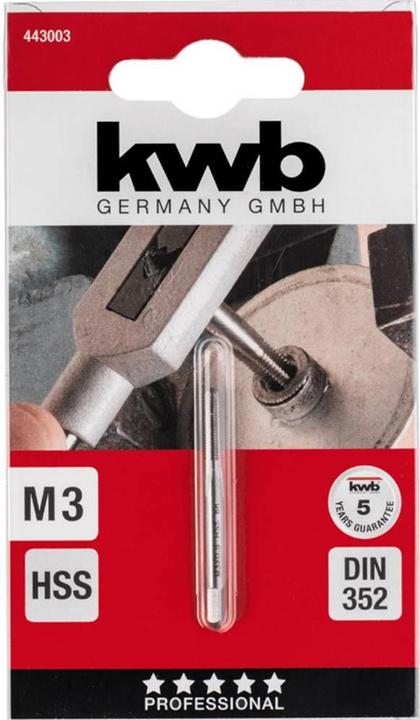 Actual product image kwb 443003 Single point tap 1 piece M3 0.5 DIN 352 HSS 1 pc.