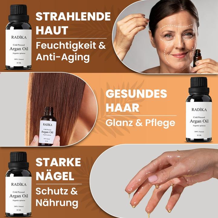 Image du produit Radika Huile d'argan, pressée à froid, 100% pure, BIO, naturelle, 30 ml (Huile pour le corps, 30 ml)