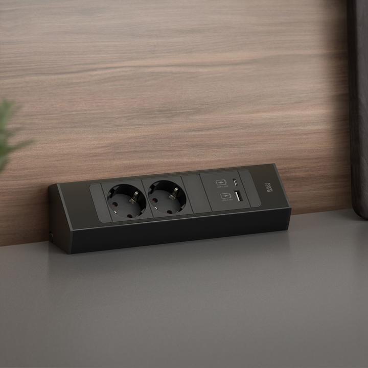 Produktbild Bachmann CASIA 2 2x Steckdose 1x USB-Charger A/C (932.102) schwarz, kurz (2 x, CEE 7/3, 2 m)