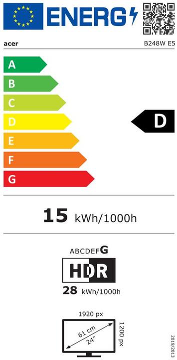 Energy Label Acer TFT Vero B248WE5wemiqprcuzx 61c 24"/1920x1200/HDMI/DP/Type-C/RJ45/US (1920 x 1200 pixels, 24")