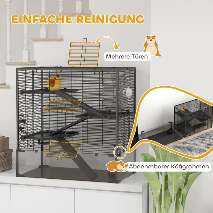 Actual product image PawHut Zwerghamster-Käfig Stahl, gehärtetes Glas Schwarz